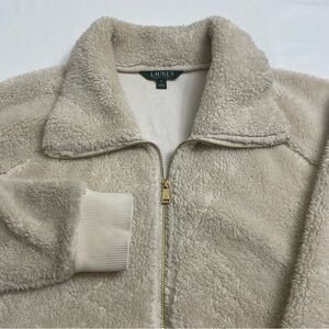 Lauren Ralph Lauren Ivory Sherpa Jacket Full-Zip Stand Up Collar Women’s Medium